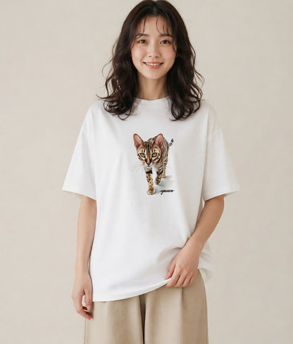 プリントTシャツ レディース キジトラ 猫 ねこ イラスト シンプル レイヤード 友達ギフト 白T YMAZO
