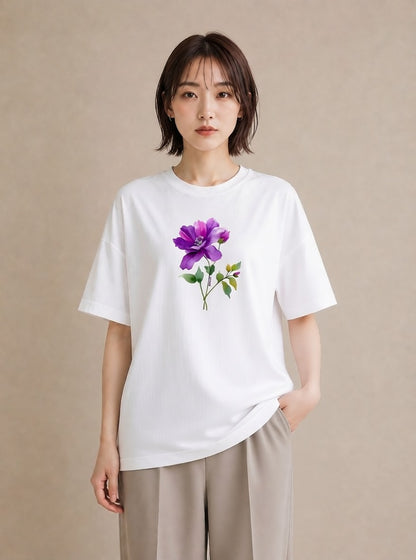 Tシャツ レディース パンジー 花 花柄 イラスト きれいめカジュアル 休日 ペアコーデ 白T YMAZO