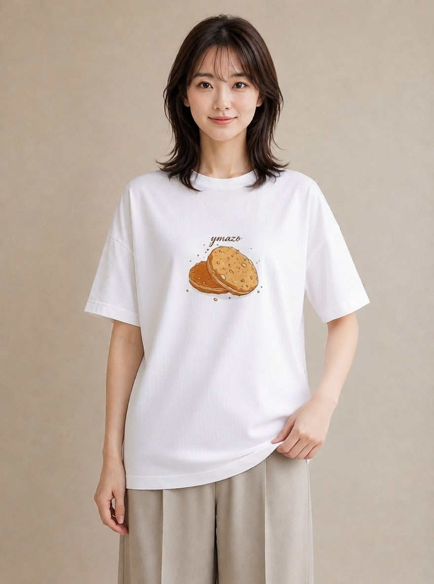 半袖Tシャツ レディース パン 食べ物 フード イラスト ポップ 敬老の日 ホワイトデー 白T YMAZO