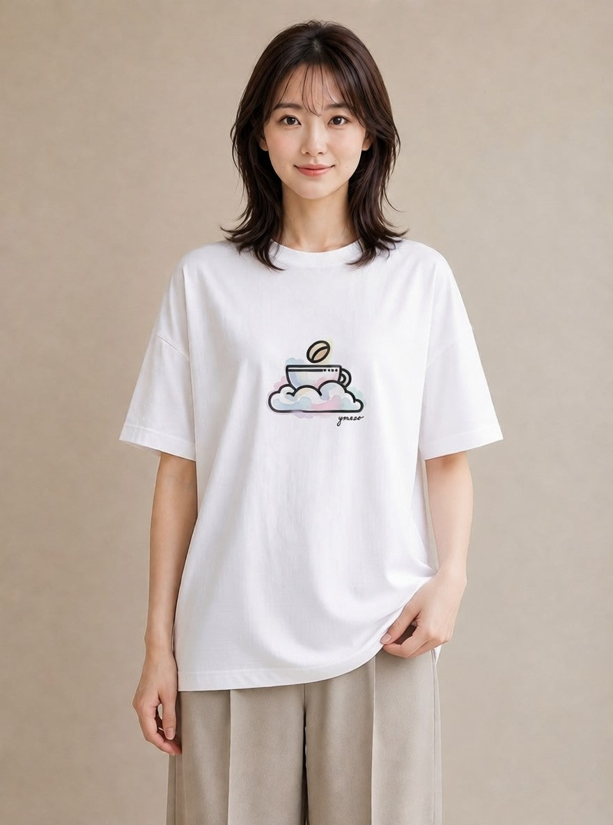 Tシャツ レディース コーヒー カフェ 珈琲 イラスト カフェコーデ クリスマス 旅行 白T YMAZO