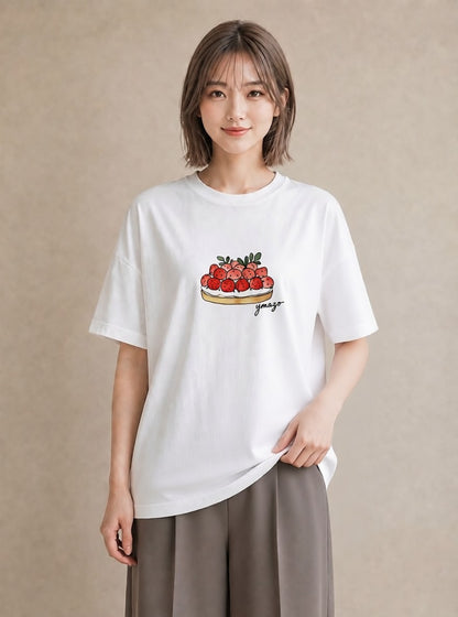 半袖Tシャツ レディース どら焼き 食べ物 フード イラスト レトロ 普段着 週末コーデ 白T YMAZO
