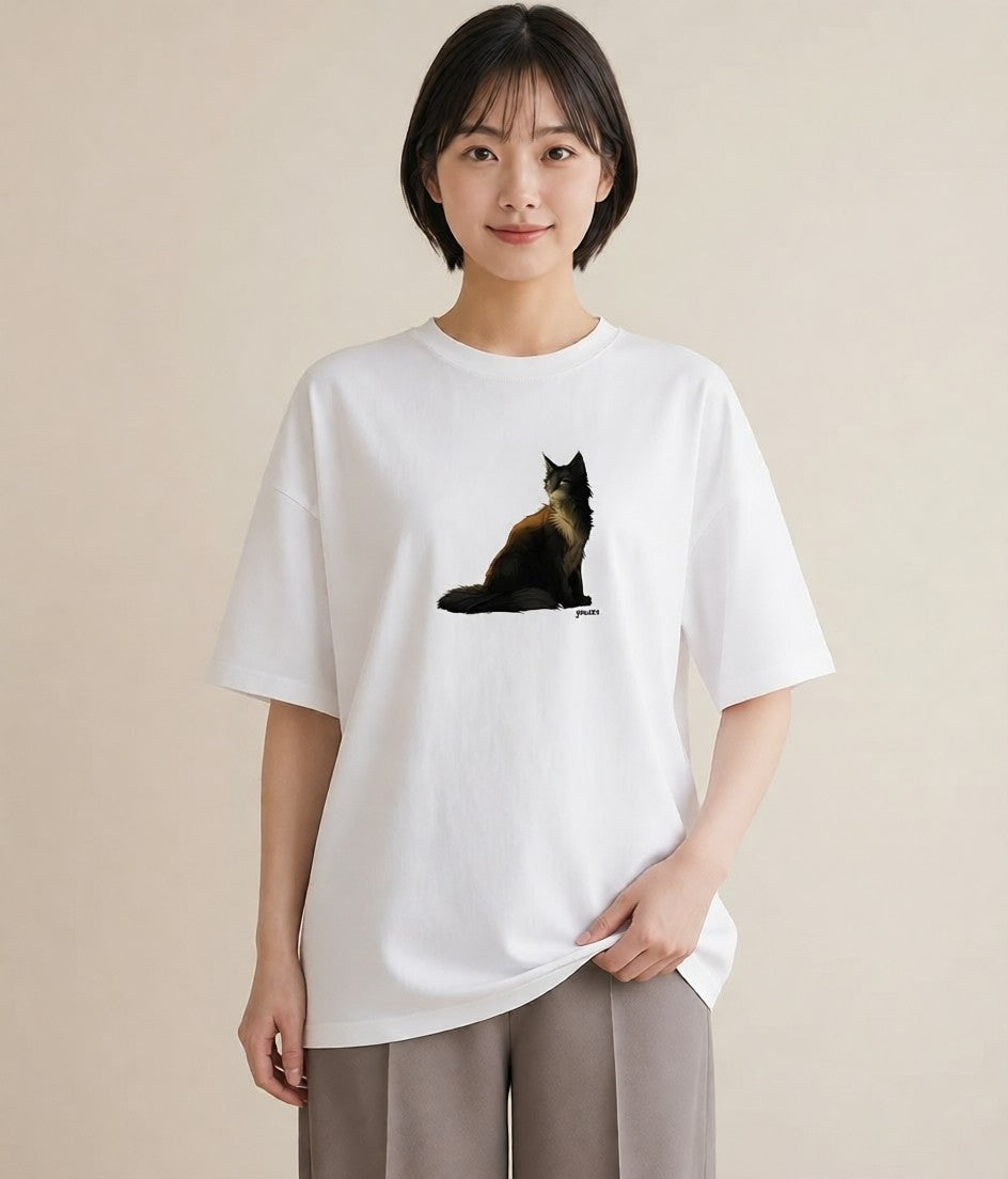 プリントTシャツ レディース 猫 ねこ イラスト ビーチ デイリーウェア 白T YMAZO