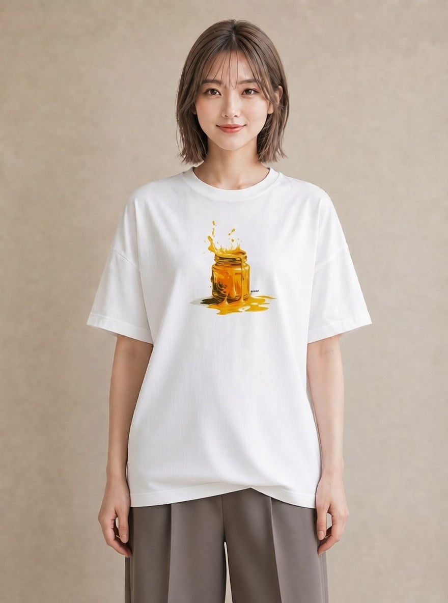 グラフィックTシャツ レディース ハニー 食べ物 フード イラスト ラフ 休日 ペアコーデ 白T YMAZO
