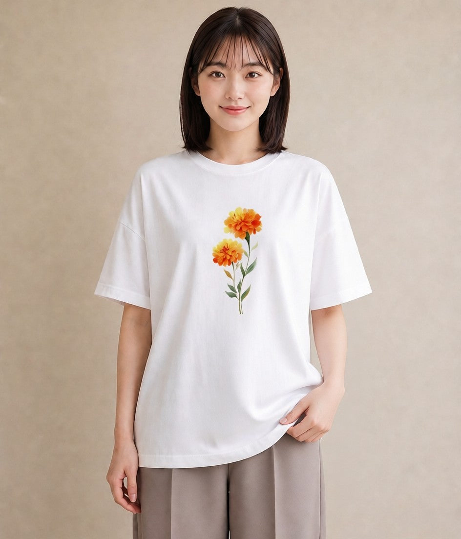 Tシャツ レディース カーネーション 花 花柄 イラスト 旅行コーデ レイヤード 友達ギフト 白T
