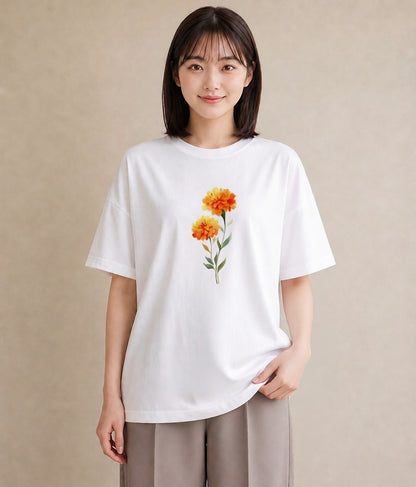 Tシャツ レディース カーネーション 花 花柄 イラスト 旅行コーデ レイヤード 友達ギフト 白T