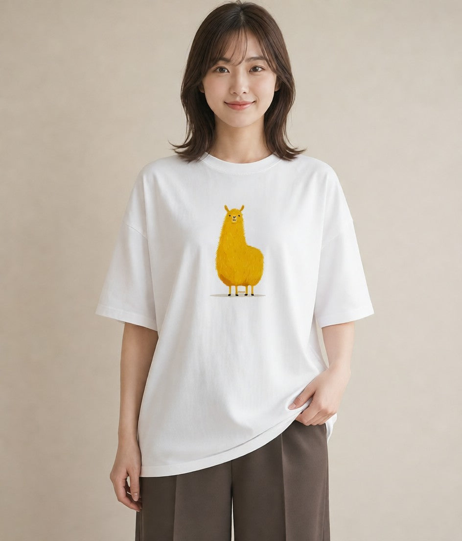 Tシャツ レディース アルパカ 動物 アニマル イラスト ゆるかわ ホワイトデー 春服 白T YMAZO