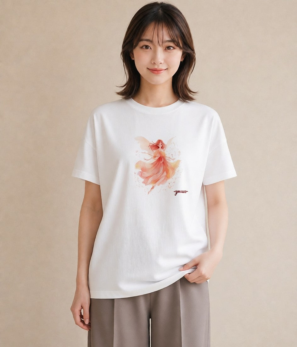 Tシャツ レディース ホタル 昆虫 虫 イラスト 上品 デイリーウェア 休日 白T YMAZO