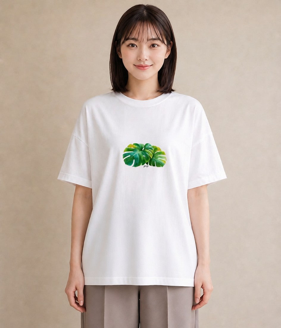 グラフィックTシャツ レディース モンステラ 植物 ボタニカル イラスト きれいめカジュアル 海 カフェ巡り 白T YMAZO