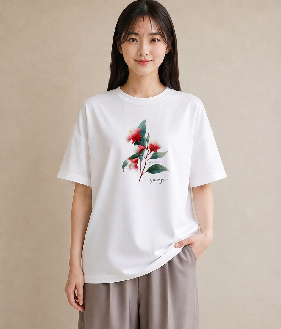 デザインTシャツ レディース ミモザ 花 花柄 イラスト ナチュラル 自分用 ルームウェア 白T YMAZO