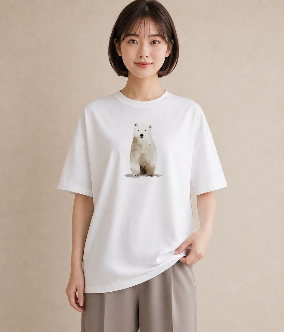 半袖Tシャツ レディース しろくま 白くま 動物 アニマル イラスト 普段使い ペアコーデ 秋コーデ 白T YMAZO