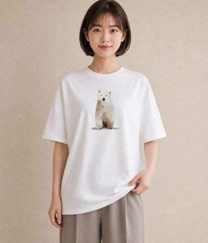 半袖Tシャツ レディース しろくま 白くま 動物 アニマル イラスト 普段使い ペアコーデ 秋コーデ 白T YMAZO