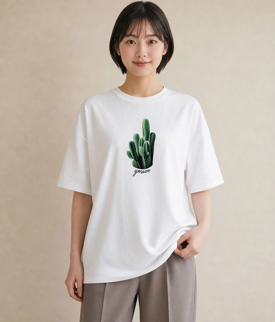 プリントTシャツ レディース サボテン 植物 ボタニカル イラスト 北欧風 姉妹 送別ギフト 白T YMAZO