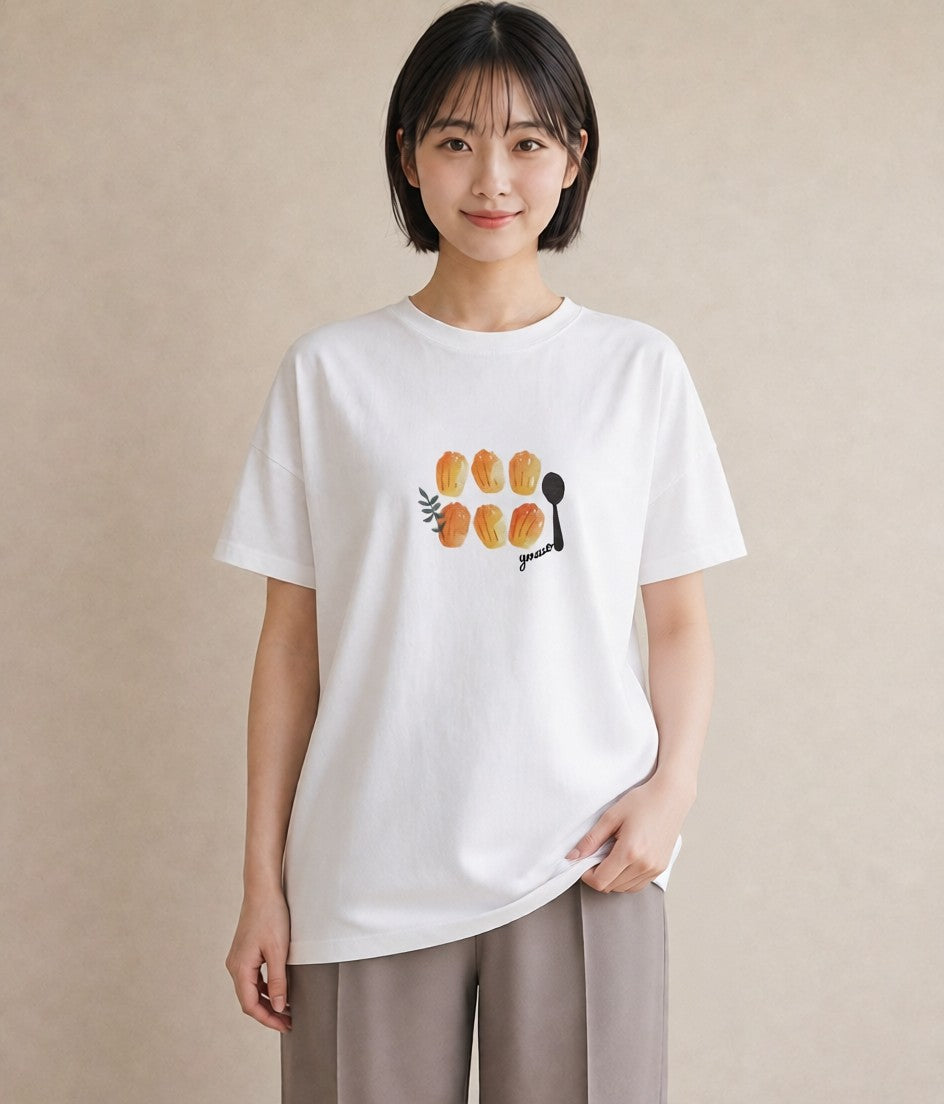 Tシャツ レディース プリン 食べ物 フード イラスト ボタニカル 旅行用 海 白T YMAZO