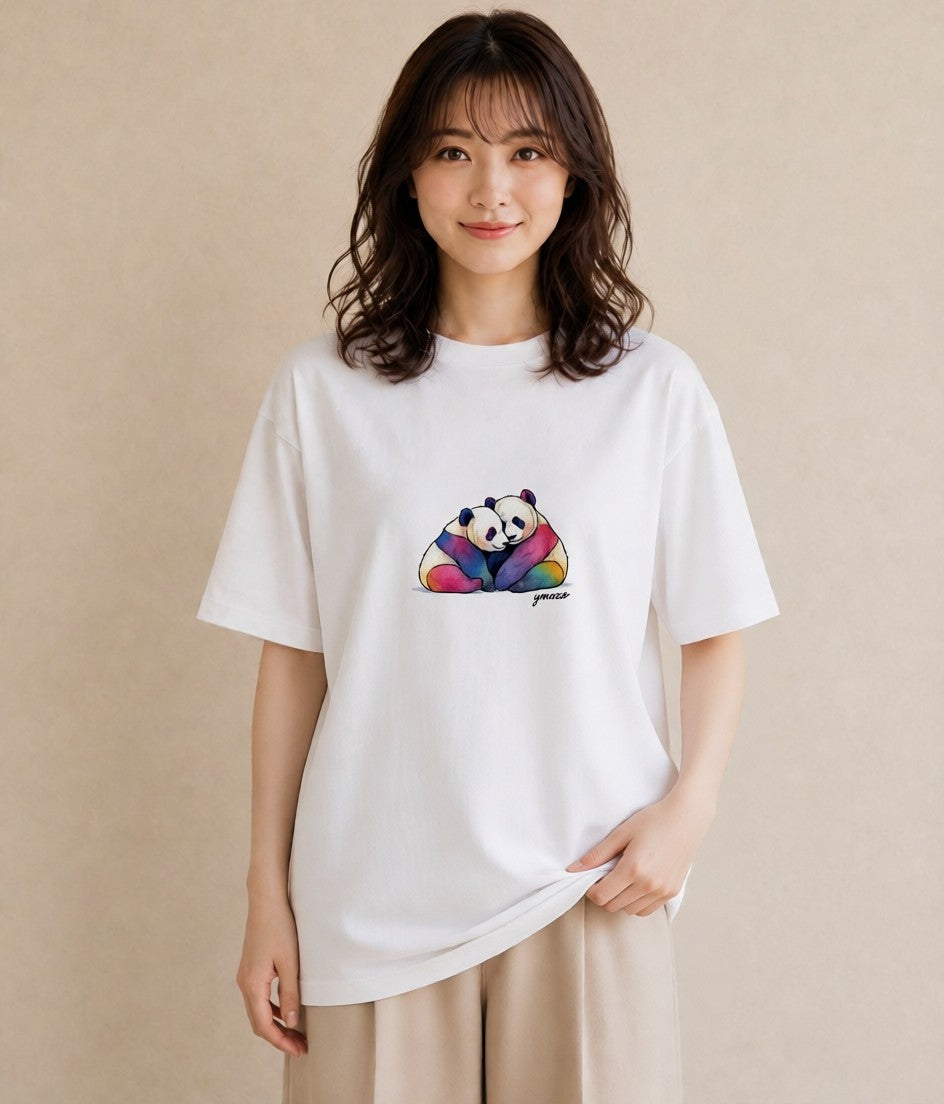 Tシャツ レディース パンダ 動物 アニマル イラスト ボタニカル 社会人 女性 白T YMAZO