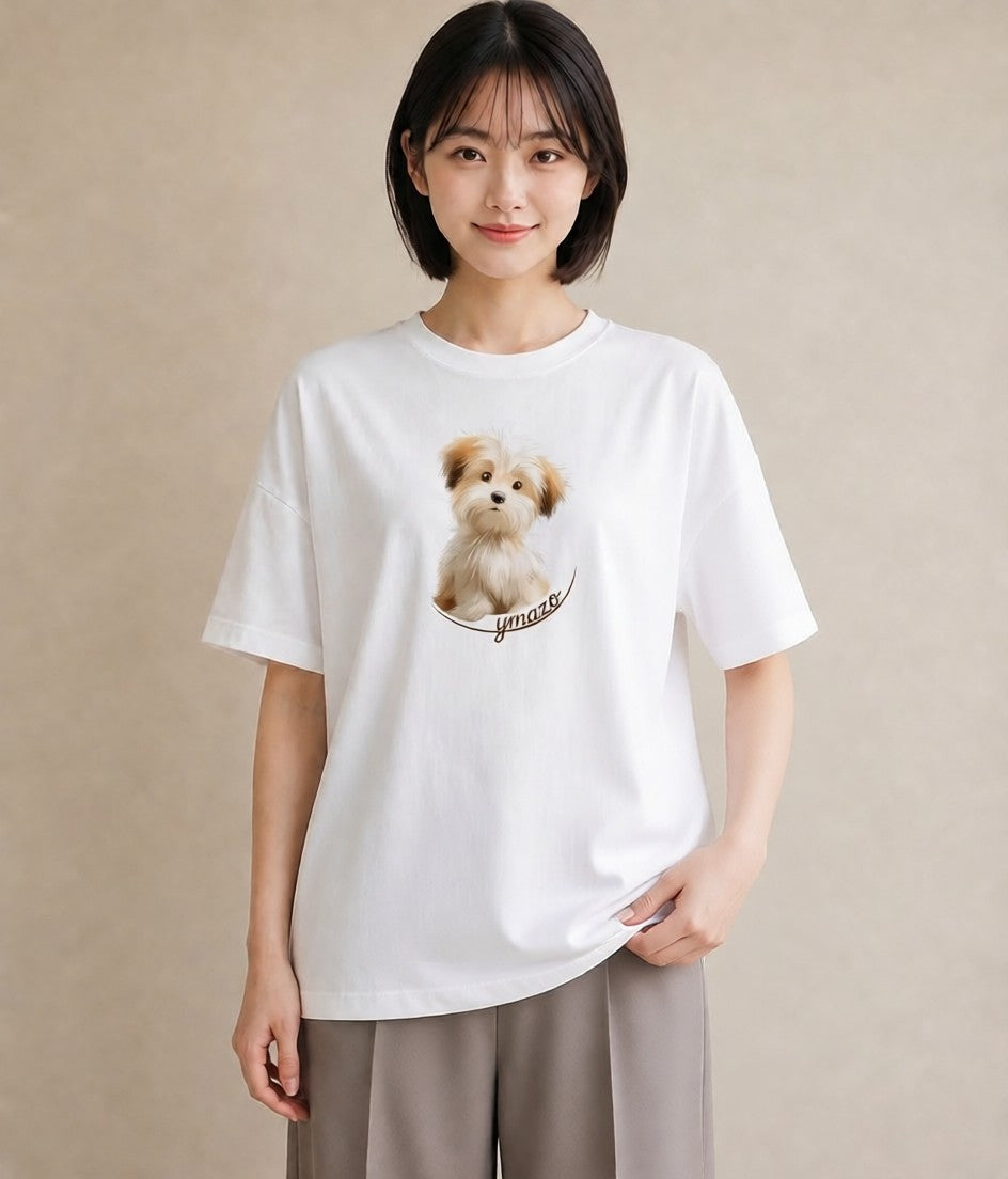 デザインTシャツ レディース いぬ 犬 ワンコ イラスト ガーリー ルームウェア ギフト 白T YMAZO