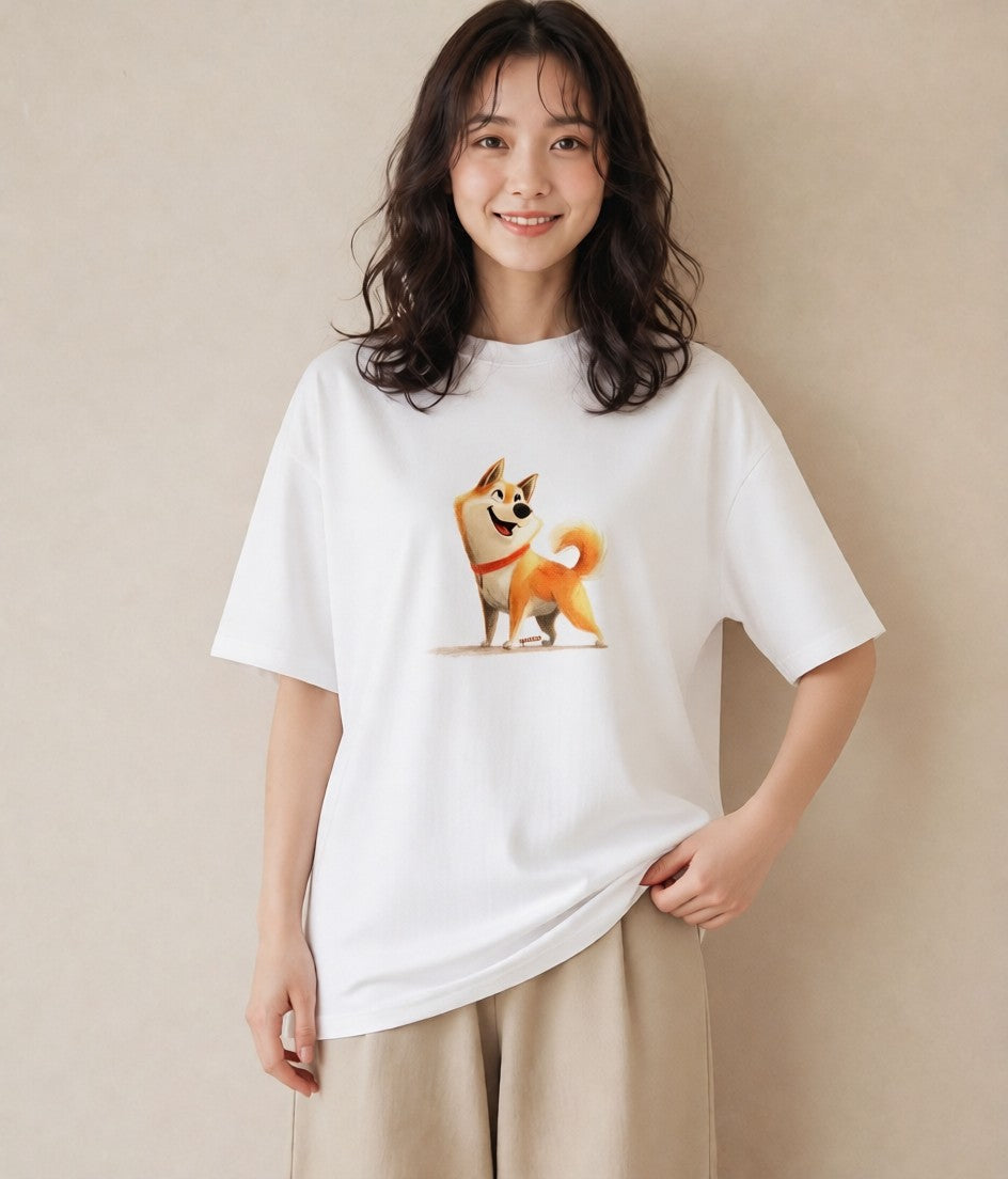 Tシャツ レディース 柴犬 しばいぬ 犬 いぬ イラスト 旅行コーデ 通勤 在宅 白T YMAZO