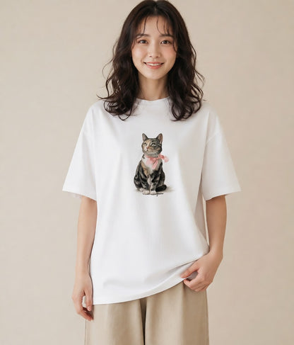 半袖Tシャツ レディース 猫 ねこ イラスト アート風 部屋着 女性向けギフト 白T YMAZO