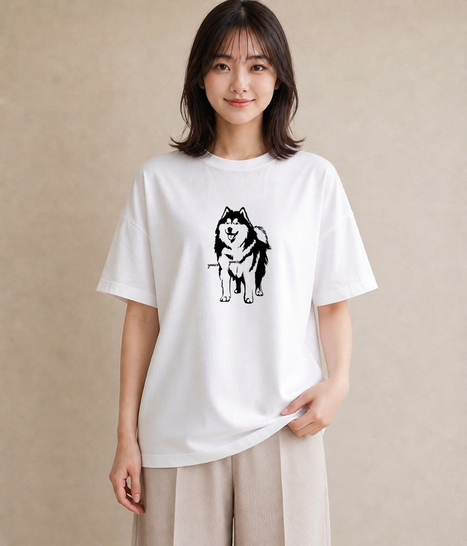 Tシャツ レディース シベリアンハスキー 犬 いぬ イラスト 帰省 ラフ 白T YMAZO