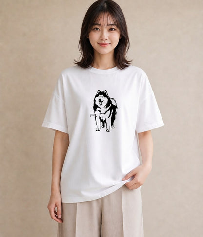 Tシャツ レディース シベリアンハスキー 犬 いぬ イラスト 帰省 ラフ 白T YMAZO