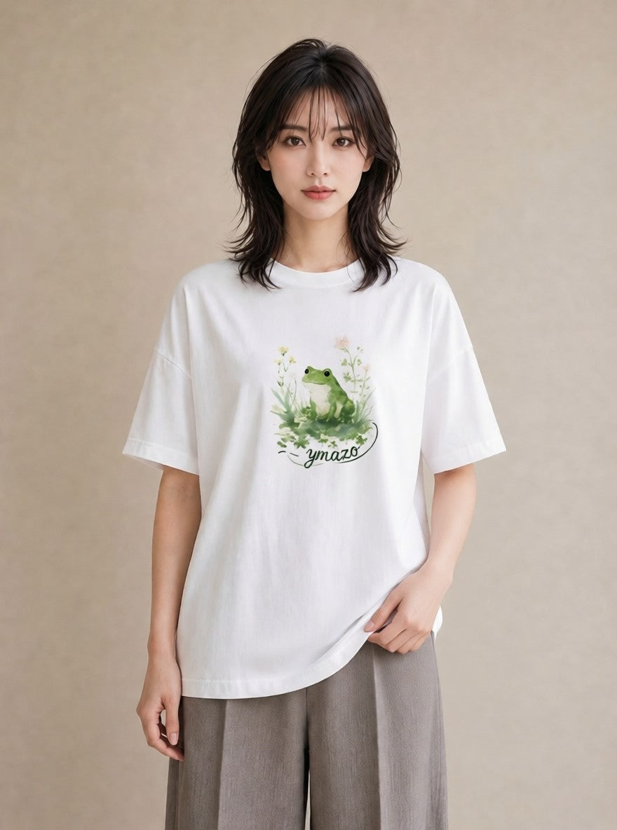 デザインTシャツ レディース アマガエル ペット 動物 イラスト シック 20代 カジュアルコーデ 白T YMAZO