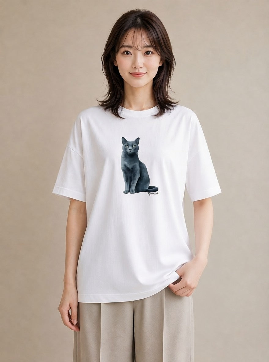 プリントTシャツ レディース ペルシャ 猫 ねこ イラスト カジュアル お出かけ 普段着 白T YMAZO