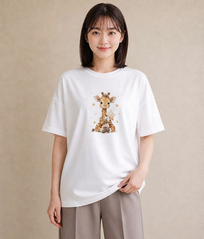 Tシャツ レディース きりん 動物 アニマル イラスト 水彩風 レイヤード 友達ギフト 白T YMAZO