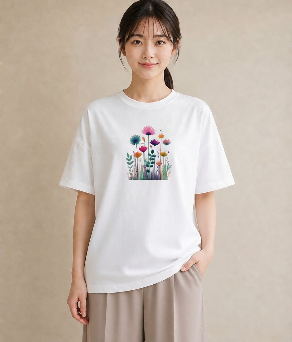 プリントTシャツ レディース たんぽぽ 花 花柄 イラスト 休日コーデ 友達ギフト 部屋着 白T YMAZO