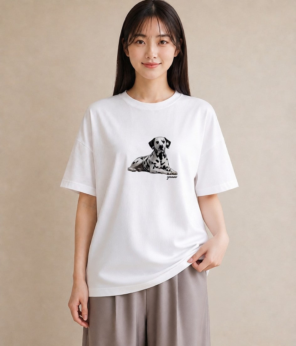 Tシャツ レディース ダルメシアン 犬 いぬ イラスト ナチュラル 社会人 女性 白T YMAZO