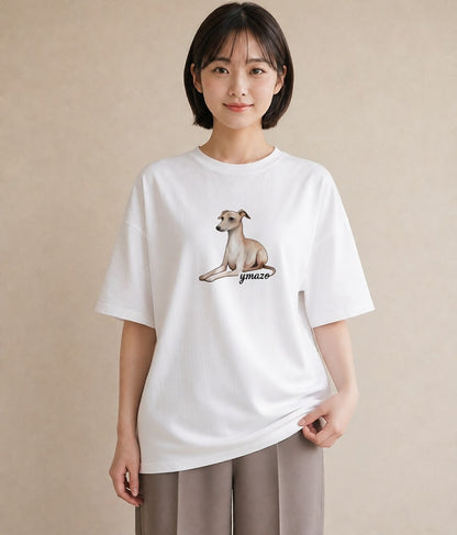 プリントTシャツ レディース イタリアングレーハウンド 犬 いぬ イラスト レトロ 普段着 週末コーデ 白T YMAZO