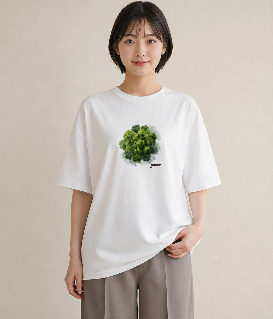 半袖Tシャツ レディース 苔 植物 ボタニカル イラスト ゆるコーデ 買い物 夏コーデ 白T YMAZO