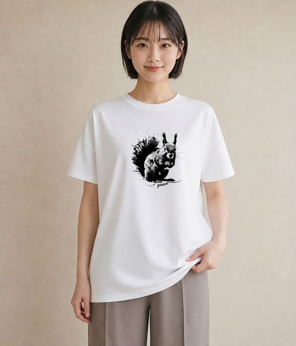 グラフィックTシャツ レディース リス ペット 動物 イラスト レトロ 女性向けギフト 散歩 白T YMAZO