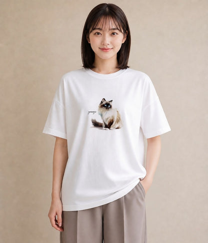 デザインTシャツ レディース 白猫 猫 ねこ イラスト ヴィンテージ風 クリスマス 旅行 白T YMAZO