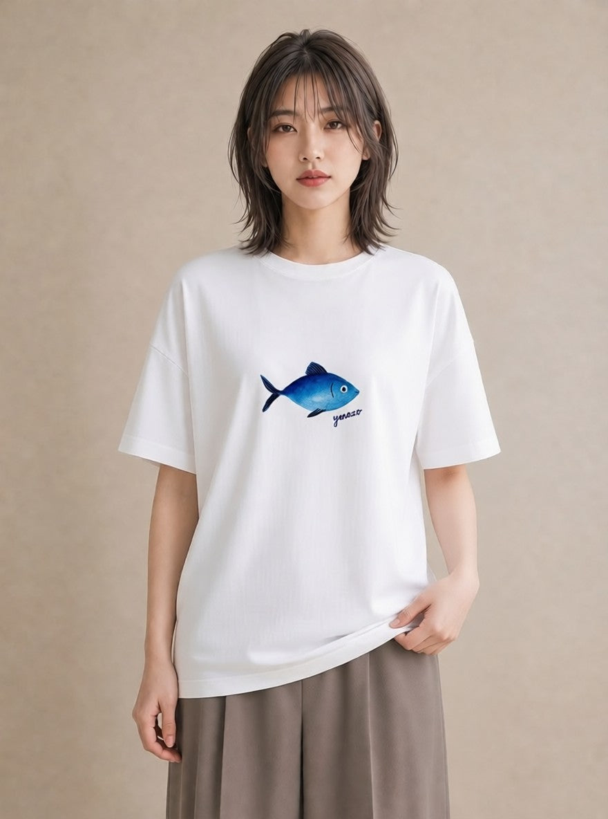 半袖Tシャツ レディース 熱帯魚 海の生き物 海 イラスト ガーリー デイリーウェア 休日 白T YMAZO