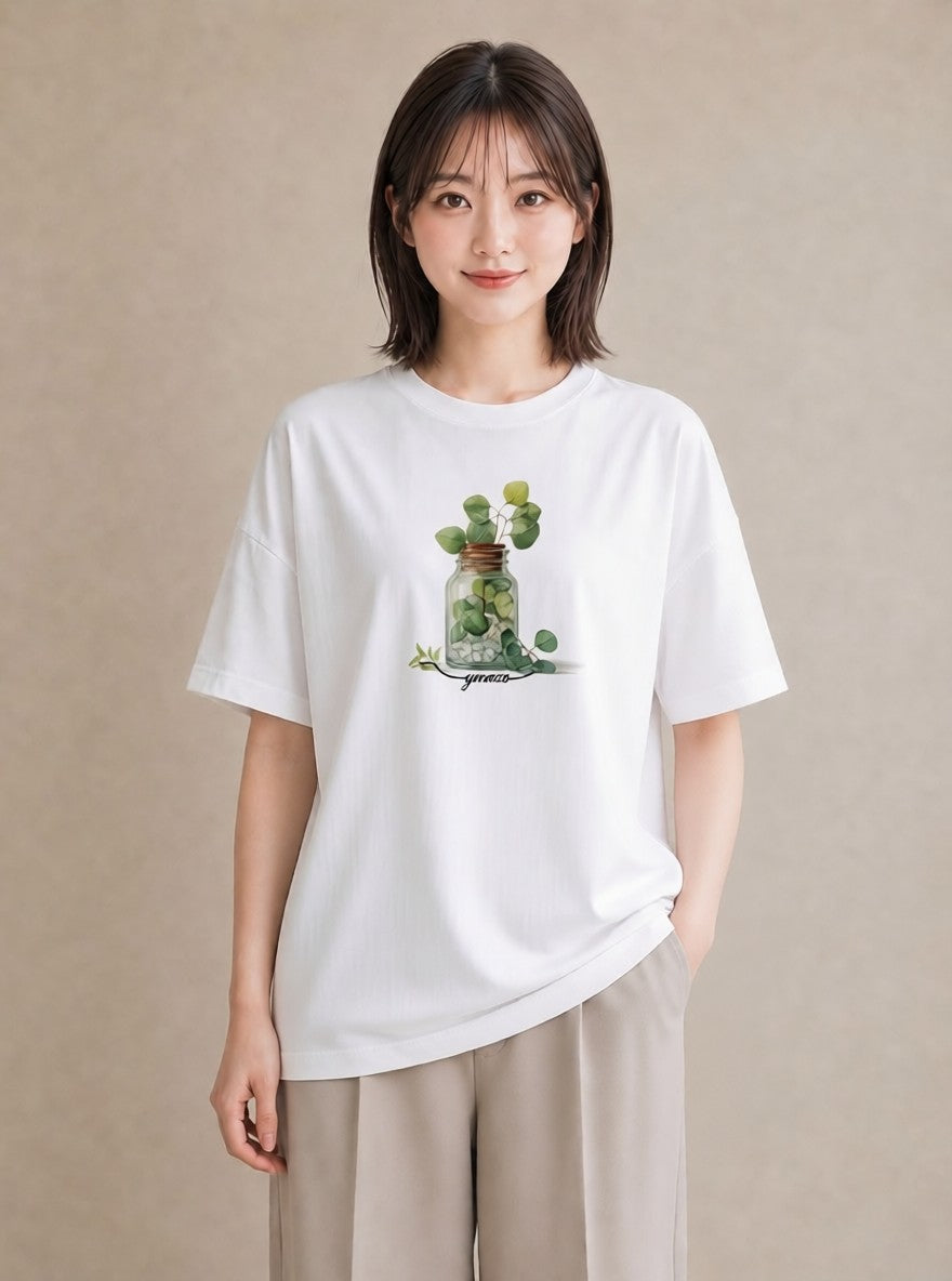 プリントTシャツ レディース ハーブ 植物 ボタニカル イラスト 可愛い 20代 カジュアルコーデ 白T YMAZO