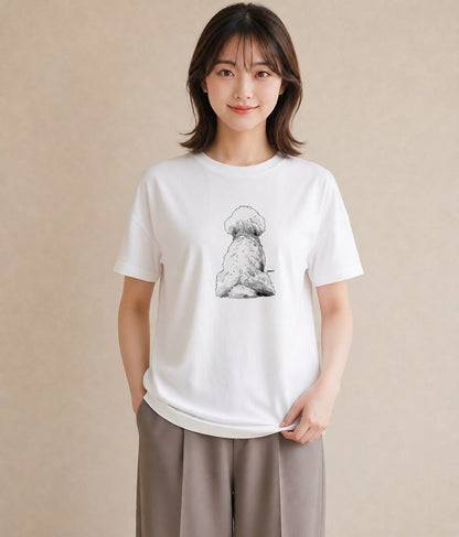 半袖Tシャツ レディース ビションフリーゼ 犬 いぬ イラスト ラフ カフェ巡り 女子会 白T YMAZO
