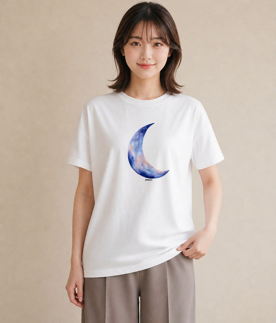 デザインTシャツ レディース 天秤座 星空 宇宙 イラスト シンプル 綿100 デート 白T YMAZO