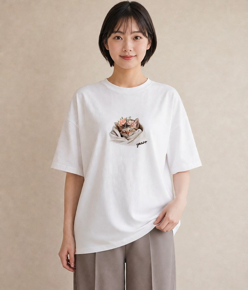 デザインTシャツ レディース 愛猫 猫 ねこ イラスト シック 女子会 お揃い 白T YMAZO