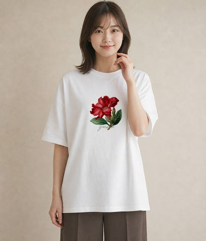プリントTシャツ レディース カーネーション 花 花柄 イラスト レトロ ホワイトデー 春服 白T