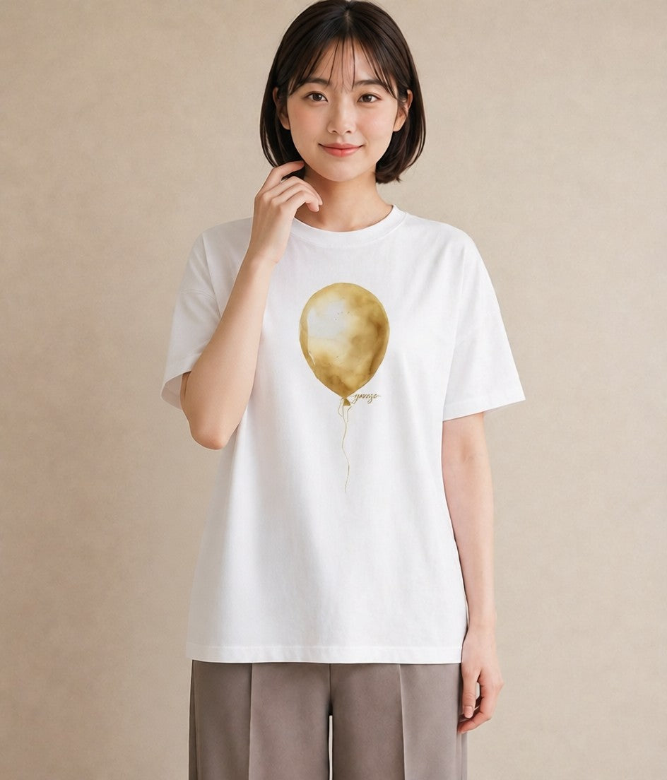 半袖Tシャツ レディース 紙風船 和紙 ナチュラル アンティーク イラスト 普段使い デート 帰省 白T YMAZO