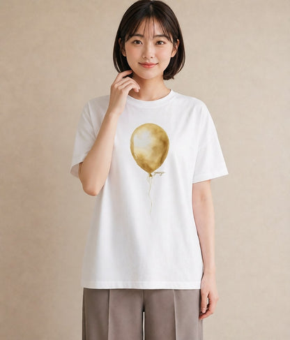 半袖Tシャツ レディース 紙風船 和紙 ナチュラル アンティーク イラスト 普段使い デート 帰省 白T YMAZO