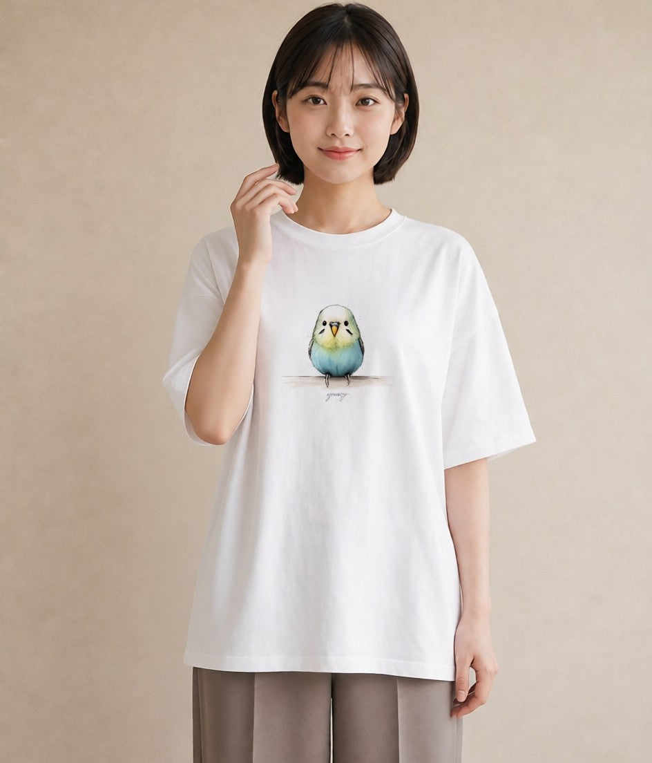 プリントTシャツ レディース ことり ペット 動物 イラスト 韓国風 カフェ服 クリスマス 白T YMAZO