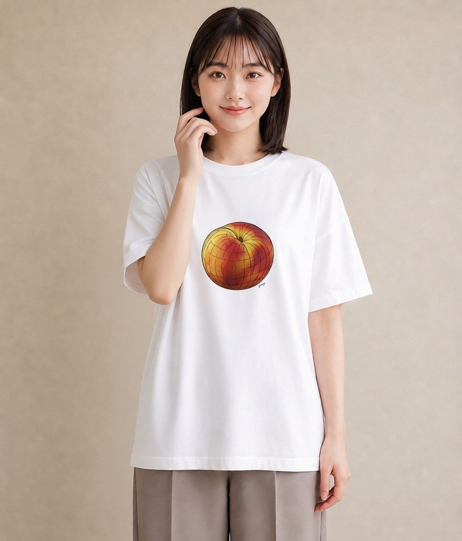 デザインTシャツ レディース もも 食べ物 フード イラスト ニュアンス 通勤 在宅 白T YMAZO