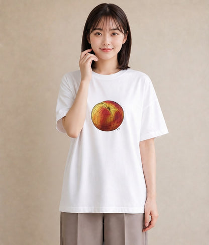 デザインTシャツ レディース もも 食べ物 フード イラスト ニュアンス 通勤 在宅 白T YMAZO