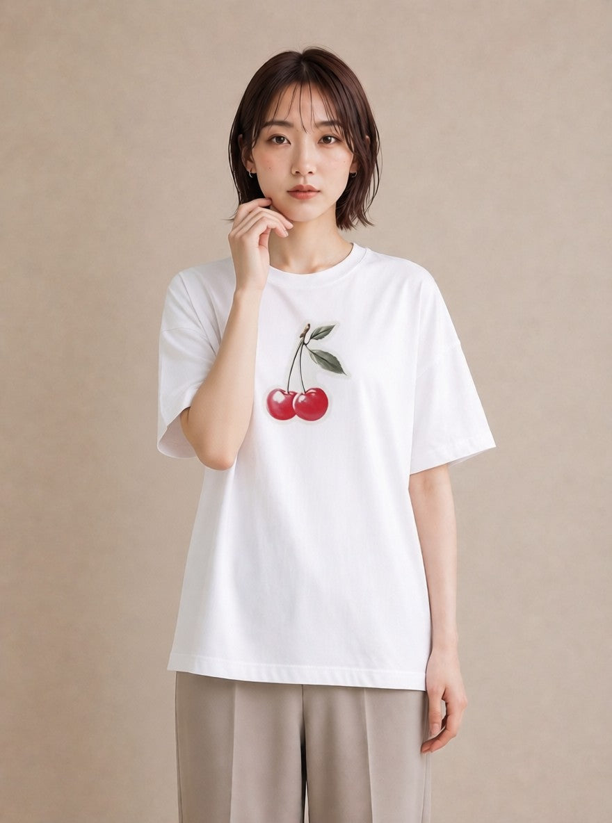 Tシャツ レディース りんご 林檎 アップル 食べ物 フード イラスト ボタニカル 夏コーデ 通学 白T YMAZO