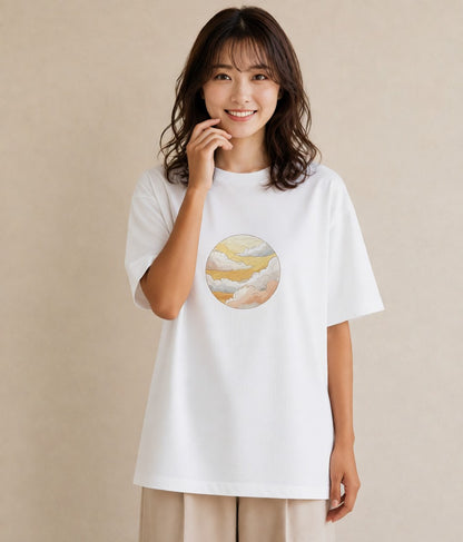 半袖Tシャツ レディース 太陽 星空 宇宙 イラスト 抜け感 母の日 ビーチ 白T YMAZO