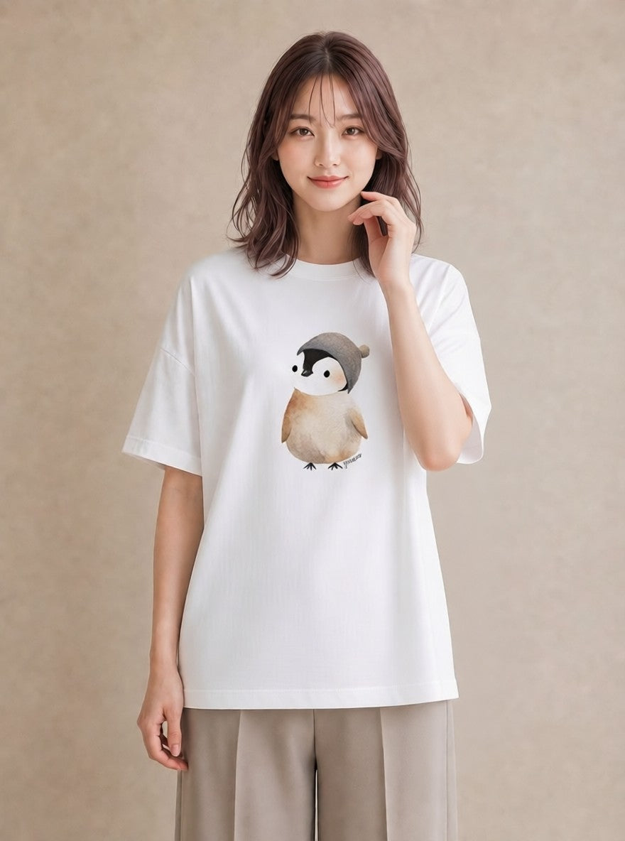 グラフィックTシャツ レディース ゴマフアザラシ 動物 アニマル イラスト 韓国風 女性向けギフト 散歩 白T YMAZO