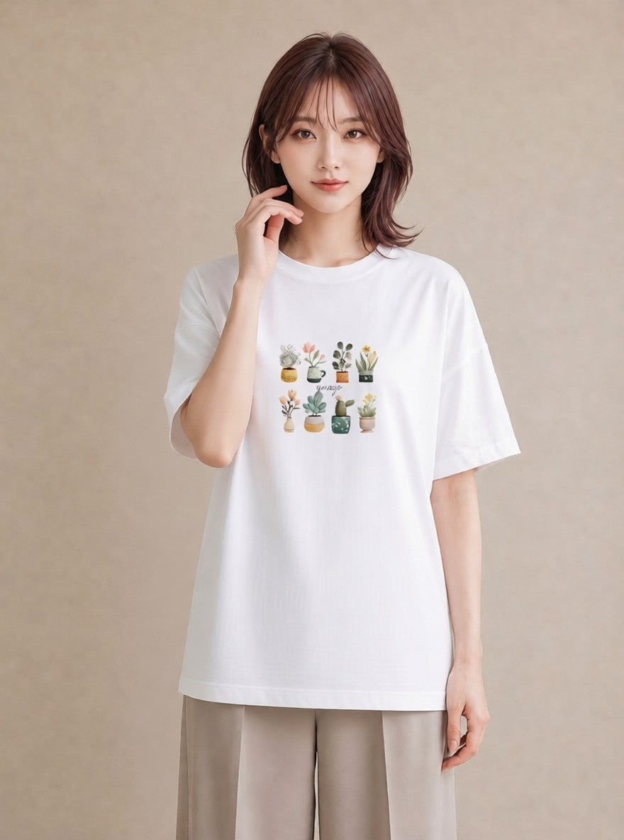 プリントTシャツ レディース 多肉植物 植物 ボタニカル イラスト 個性的 ルームウェア ギフト 白T YMAZO