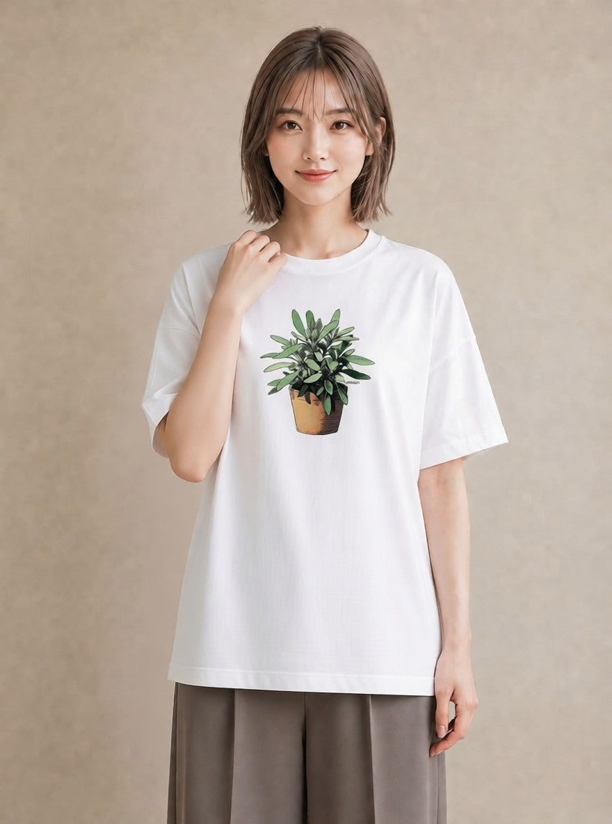 半袖Tシャツ レディース 多肉植物 植物 ボタニカル イラスト ゆるかわ 週末コーデ 敬老の日 白T YMAZO
