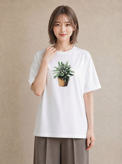 半袖Tシャツ レディース 多肉植物 植物 ボタニカル イラスト ゆるかわ 週末コーデ 敬老の日 白T YMAZO