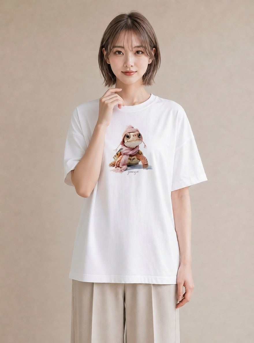 プリントTシャツ レディース カメ ペット 動物 イラスト シック ビーチ デイリーウェア 白T YMAZO